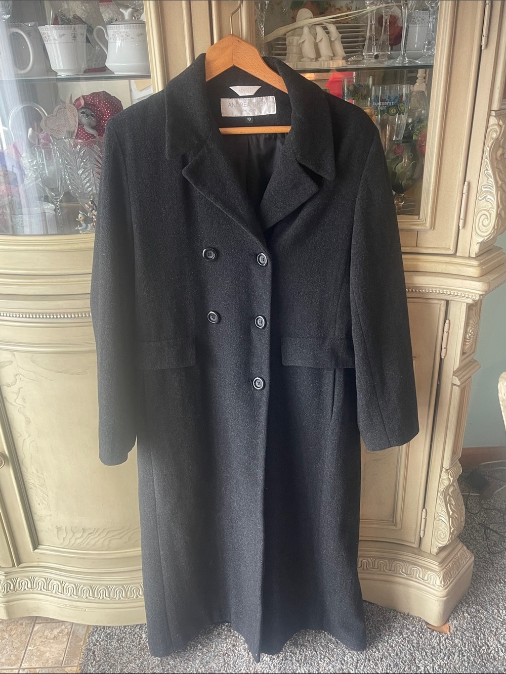 Andrea Brem Black Wool Double-Breasted Pea Coat